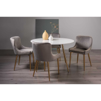 Francesca White Marble 4 Seater Dining Table And 4 Cezanne Grey Velvet Fabric Chairs Set