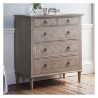 Traditional Style Mindy Wood Parquet Glazed 5 Drawer Bedroom Chest 102x90cm