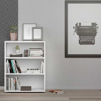 White Painted Wood Home Office Bookcase 2 Shelves 113cm Tall x 89cm Wide