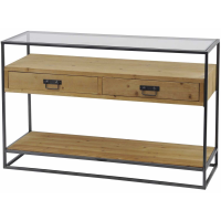 Kempsey Two Drawer Console Table Fir Wood And Iron With Glass Top