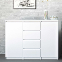 Modern White High Gloss Sideboard 4 Centre Drawers 2 Doors 120cm Wide
