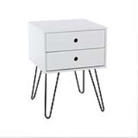 White Painted Bedside Chest Cabinet 2 Drawers Black Metal Hairpin Legs