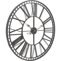 Iron And Mirrored Large Black Painted Round Skeleton Wall Clock With Roman Numerals 80cm Diameter