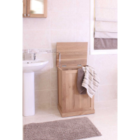 Solid Light Oak Bathroom Laundry Bin Storage Box With Lift Up Lid