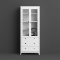 Modern White 2 Glass Door And 3 Drawer Cabinet With Metal Round Handles 199 x 77.85cm