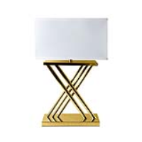 70cm Nickel Plated X Design Gold Base With White Rectangular Fabric Shade Table Lamp