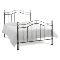 Black and Shiny Nickel Metal Curved Traditional Bedstead 4ft6in Double 135cm