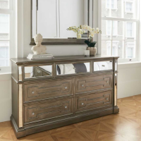 Ophelia Modern Pinewood Decorative Mirrored Panel Dressing Chest in Silver 92.5x165.1cm