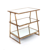 Modern Style Gold Gilt Leaf Parisienne Metal Three Tier Shelving Unit 76x65cm