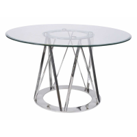 Linton Round Kitchen Dining Room Table Stainless Steel And Glass 4 Seater 130cm Diameter
