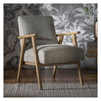 Retro Modern Pebble Linen Fabric Upholstered Armchair Wooden Frame