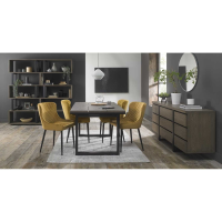 Tivoli Weathered Oak 4 to 6 Seater Table And 4 Cezanne Mustard Velvet Chairs Dining Set