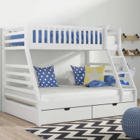 Modern White Painted Kids Children Triple Sleeper Bunk Bed Frame with Drawers