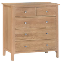 Natural Grain Oak Wood 2 Over 3 Drawer Bedroom Chest With Metal Knobs 95x95cm