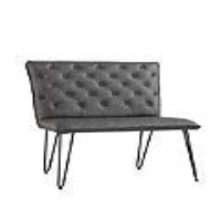Studded Back Grey PU Leather Buttoned Back Kitchen Dining Room Bench 90cm