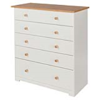 Soft White Painted Oak Top Bedroom Chest of 5 Drawers 80cm Wide