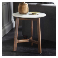 Modern Style White Marble And Acacia Wood Round Living Room Side Table 55 x 50cm