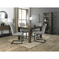 Turin Dark Oak 4 6 Seater Dining Table And 4 Lewis Grey Velvet Cantilever Chairs with Sand Black Powder Coated Frame