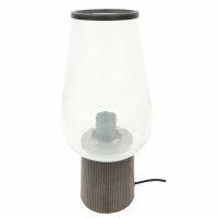 Organic Tulip Table Lamp Oak Wood Finish Hammered Clear Glass Flute E27 60W