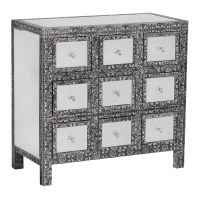 Mirrored Chaandhi Kar Blackened Silver Metal Embossed Chest of 9 Multi Drawers