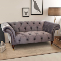 Ellie Chesterfield Small 1.5 Seat Grey Leather Upholstered Deep Studded Sofa 162cm