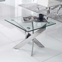Kalmar Modern Square Chrome Metal End Lamp Table Tempered Glass Top 60cm Wide