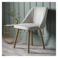 Set of 4 Modern Neutral Linen Upholstered Dining Chairs Ash Wooden Legs