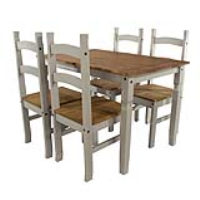 Corona Grey Painted Pine 150cm Kitchen Dining Table and 4 Chair Set Natural Wood Top