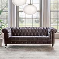 Darby Mink Velvet Fabric 3 Seater Sofa Chesterfield Style Deep Buttoned Scrolled Arms