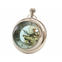 Large Paperweight See Through Clock in Classic Nickel Finish Glass Front and Back
