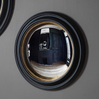 Large Black and Gold Round Convex Porthole Fisheye Wall Mirror 63cm Diameter