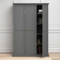 Modern Matt Grey 3 Door Triple Bedroom Wardrobe With Metal Knobs 200.6 x 138.8cm
