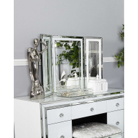 White Mirrored Glass Triple Vanity Mirror