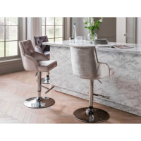 Modern Grey Velvet Fabric Adjustable Kitchen Breakfast Bar Stool Chrome Gas Lift with Footrest