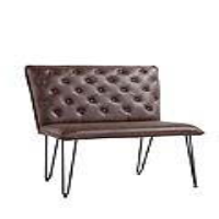 Traditional Style Brown Leather Upholstered Living Room Bench 90cm With Hairpin Legs