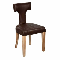 Acacia Wood Brown Leather T Back Dining Chair