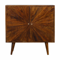 Traditional Sunrise Pattern Living Room Chestnut Cabinet With Brass Candle Knobs 77x75cm