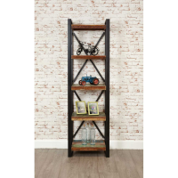 Slim Tall Narrow Alcove Bookcase Rustic Painted Boat Wood Metal Frame