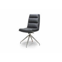 Grey Faux Leather Swivel Dining Chair On Brushed Steel Base