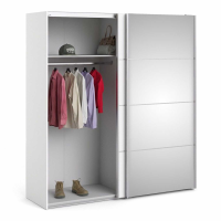 Modern Wide White and Mirrored Glass Sliding 2 Door Double Bedroom Wardrobe 200 x 182cm