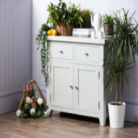 Modern Light Grey Painted 2 Door 2 Drawer Medium Cupboard Sideboard Cabinet Chalked Oak Top