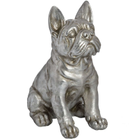 Antique Silver Finished Resin French Bull Dog Statue 30cm Tall Ornament