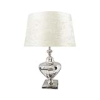 48cm Nickel Plated Metal Lamp Base With Velvet Drum Shaped White Shade Table Lamp