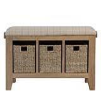Oak Wood Woven Wicker 3 Basket Wool Upholstered Living Room Hall Bench 50 x 110cm
