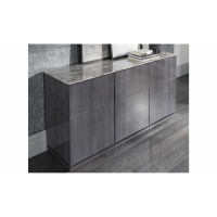 Modern High Gloss Marble Top Large Grey 3 Door Sideboard Cupboard 160cm Wide