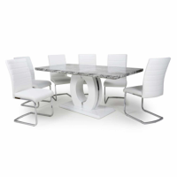 Neptune Marble Top Large Rectangular Table and 6 Callisto White Chairs Dining Set