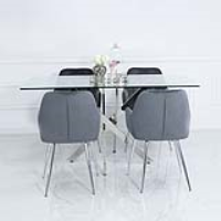 Modern Style 160cm Grey X Shaped Metal Base Rectangular Table With 4 Grey Stella Chairs Kitchen Dining Set