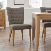 Modern Dining Chair Black Gold Grey Fabric Oak Legs Buttoned Backrest