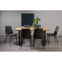 Ramsay Rustic Oak Effect Melamine 6 Seater 160cm Medium Dining Room Table Set On U Legs 6 Mondrian Dark Grey Faux Leather Chairs