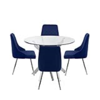 Nova 100cm Round Dining Table And 4 Blue Tiffany Chairs
